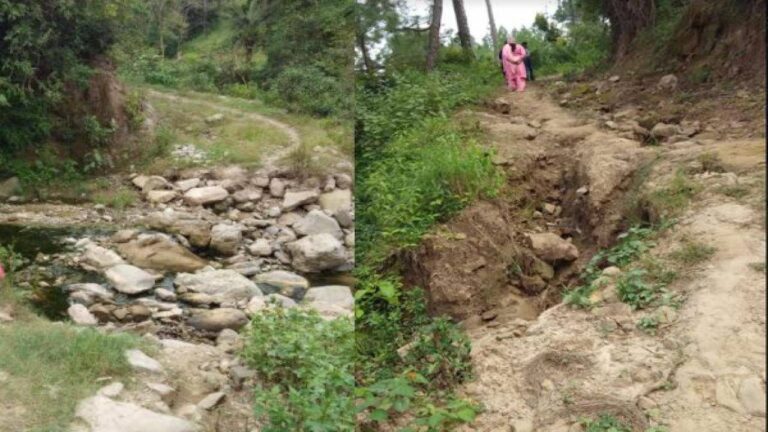 फ़ोटो: गोयला पंचायत के पैँद व बागी गांव को जाने खस्ताहाल संपर्क मार्ग व नाले पर बनी पुली बह गई