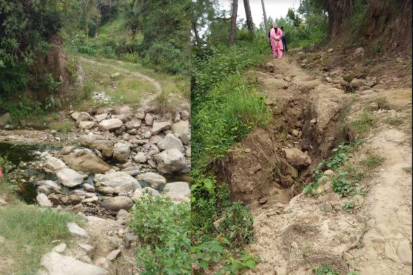 फ़ोटो: गोयला पंचायत के पैँद व बागी गांव को जाने खस्ताहाल संपर्क मार्ग व नाले पर बनी पुली बह गई