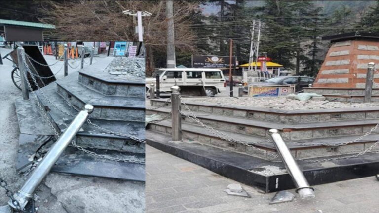 मनाली में अटलजी की प्रतिमा स्थापित होने वाले मूर्तितल पर शरारती तत्वों ने स्तम्भों को तोडा