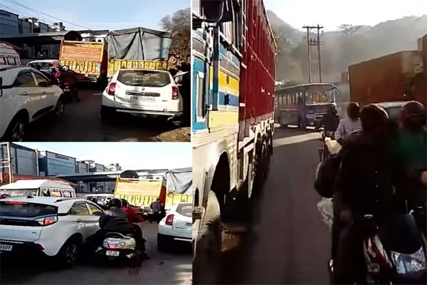 दुर्घटनाओं को न्यौता दे रहे परवाणू में अवैध रूप से सड़क किनारे खड़े ट्रक