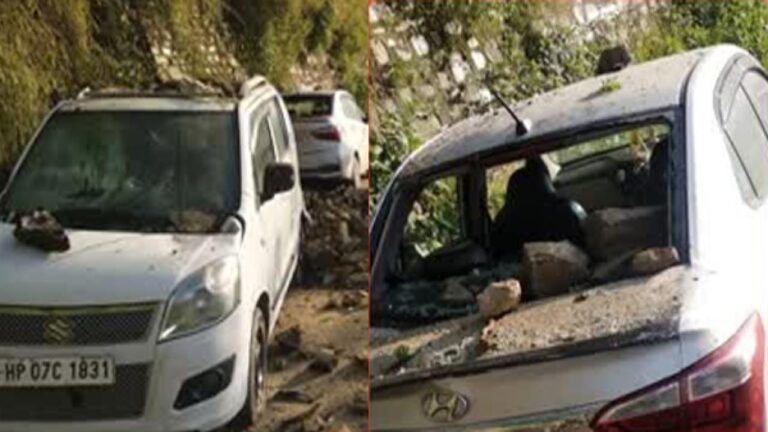 शिमला: पंथाघाटी में भूस्खलन, पहाड़ से टूटकर कार पर गिरी चट्टानें