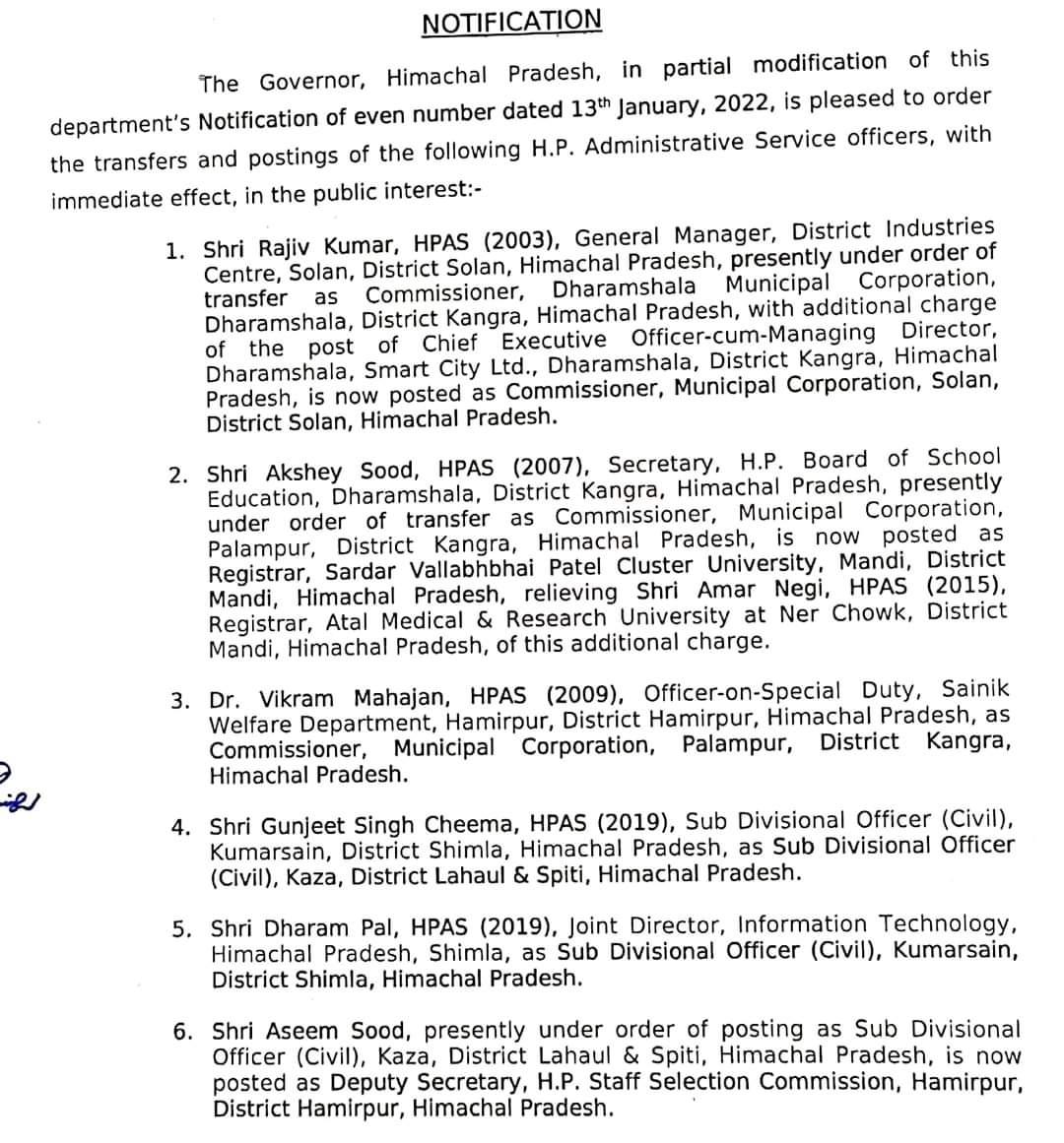 बजट सत्र तक तबादला न करने के फैसले से पलटी जयराम सरकार, बदले 6 HPAS अधिकारी