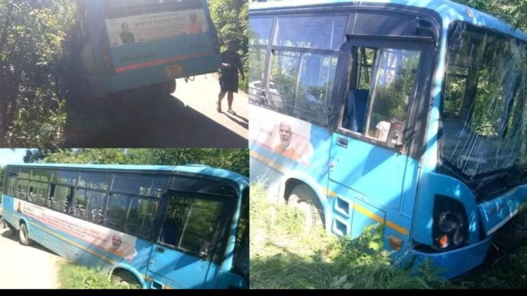 हमीरपुर: अनियंत्रित होकर पेड़ से टकराई HRTC की बस,परिचालक घायल