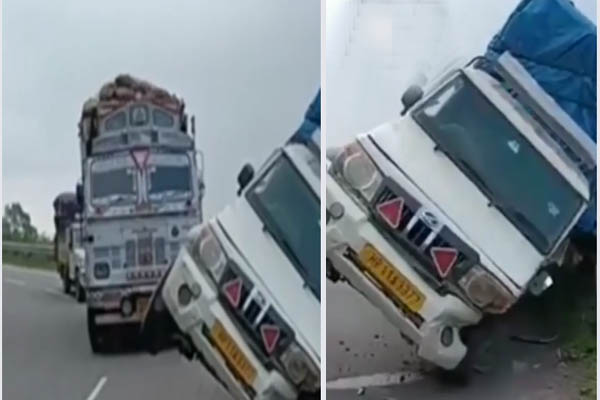 कुमारहट्टी बाईपास हुआ हादसा, क्रैश बैरियर पर लटकी गाड़ी