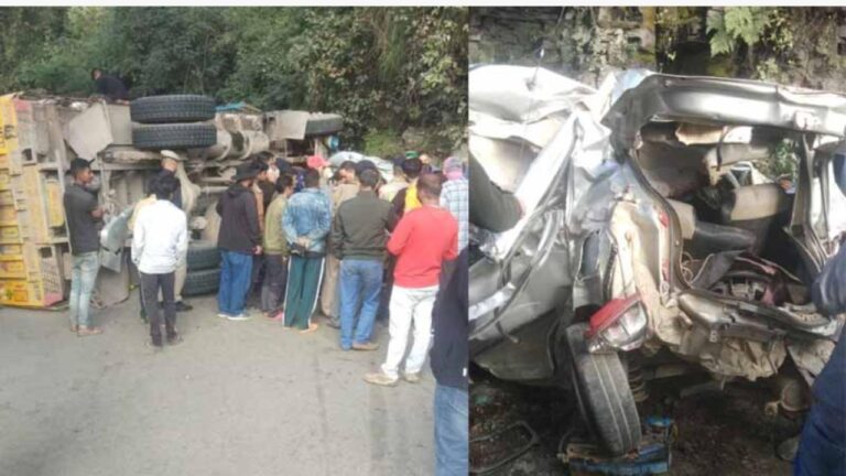 दर्दनाक हादसा: शिमला में कार पर पलटा सेब से लदा ट्रक, तीन लोगों की मौत,