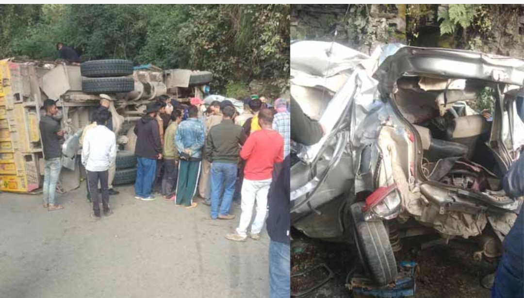 दर्दनाक हादसा: शिमला में कार पर पलटा सेब से लदा ट्रक, तीन लोगों की मौत,