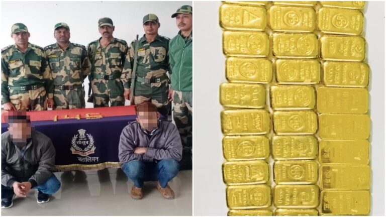 COLLAGE IMAGE Smuggler With Gold Biscuits