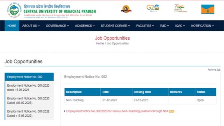 Central University of Himachal Pradesh , Government Jobs