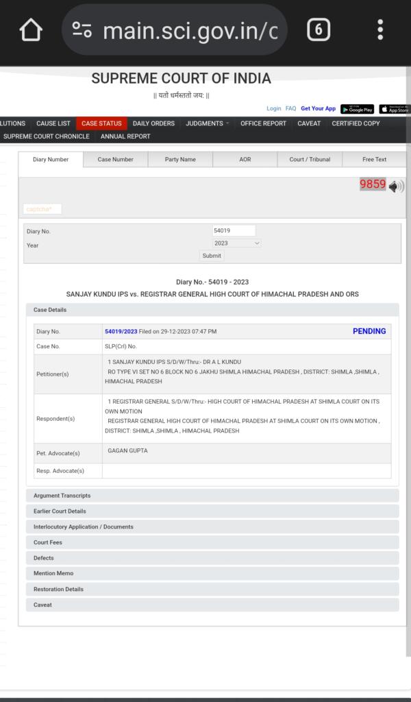 Breaking news. Sanjay Kundu, moves the Supreme Court to challenge the orders of HP High Court.