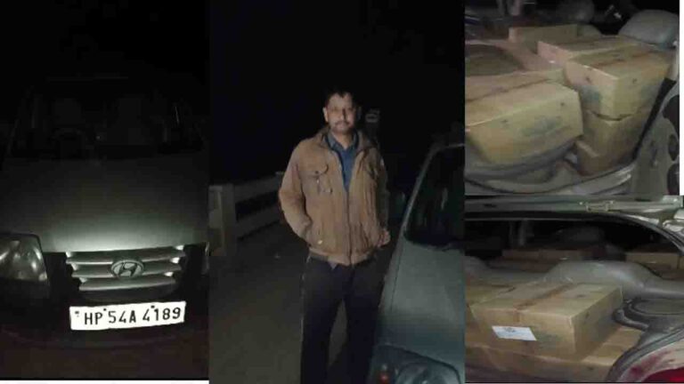Kangra News: कुठेड़ के पास पुलिस ने नाकेबंदी के दौरान सेंट्रो कार से बरामद की 28 पेटी देसी शराब..!