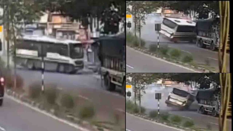 Una Bus Viral Video: तेज रफ़्तार HRTC बस हाईवे पर हुई अनियंत्रित, 360 डिग्री घूम कर दुकानों में घुसी, बाल-बाल बचे लोग