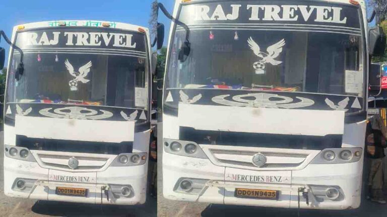 हिमाचल बैरियर बाहरी राज्य की बस जाली नंबर प्लेट के साथ पकड़ी, एआरटीओ की सतर्कता से हुआ खुलासा..!