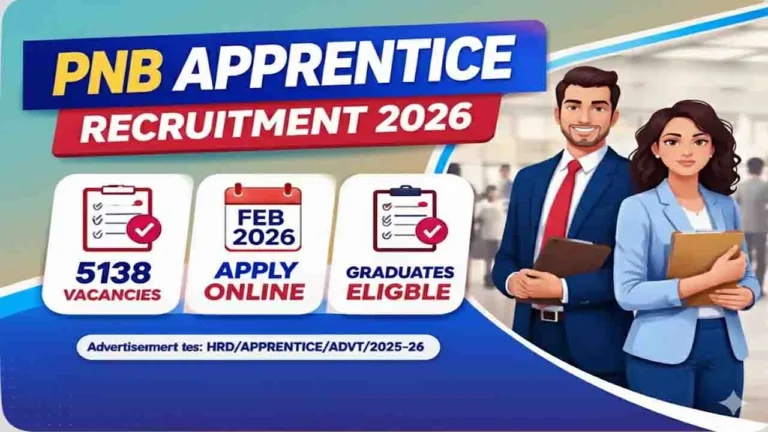 PNB Apprentice Recruitment 2026: ग्रेजुएट्स के लिए सुनहरा मौका PNB में 5138 अप्रेंटिस पदों पर भर्ती! आज से शुरू आवेदन