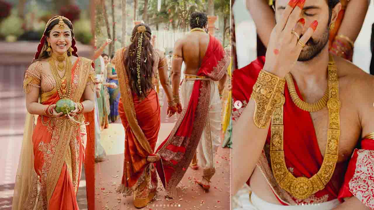 HOME 3 Rashmika Mandanna Vijay Deverakonda wedding Update Vijay Deverakonda ने शादी में धोती, टेंपल जूलरी और पैरों में आलता लगा कर सेट किए नए फैशन गोल, Rashmika Mandanna ने खूब लुटाया प्यार!