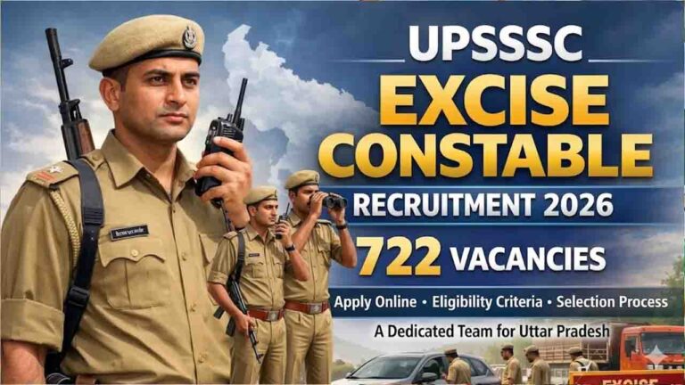 UPSSSC Excise Constable Recruitment 2026: 722 पदों के लिए नोटिफिकेशन जारी, पात्रता, PET 2025 स्कोर की ज़रूरतें और ज़रूरी तारीखें देखें
