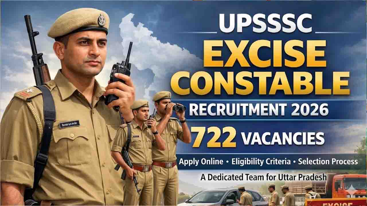 UPSSSC Excise Constable Recruitment 2026: 722 पदों के लिए नोटिफिकेशन जारी, पात्रता, PET 2025 स्कोर की ज़रूरतें और ज़रूरी तारीखें देखें