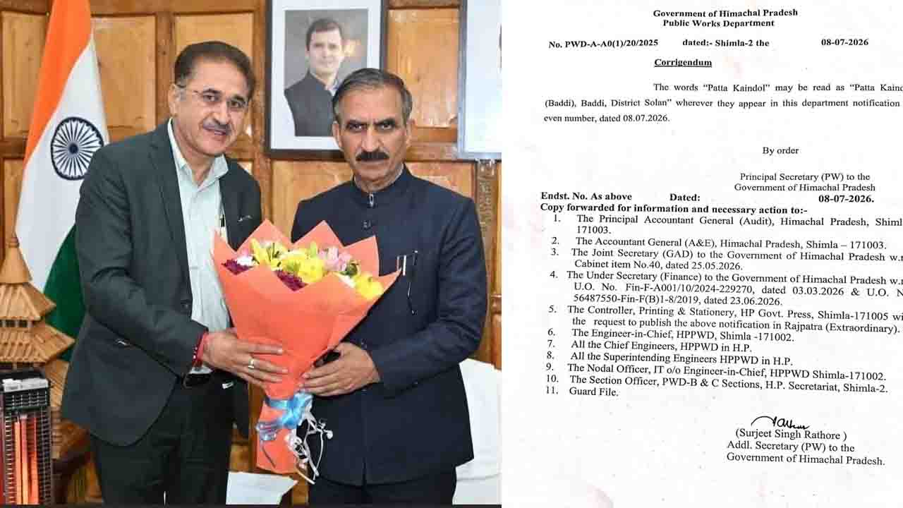 Solan News: सोलन के दून क्षेत्र को CM सुक्खू का बड़ा तोहफा - पट्टा केंडोल में खुलेगा PWD का नया मंडल, अधिसूचना जारी